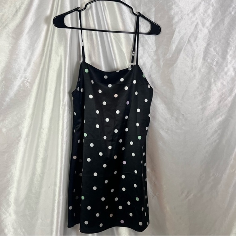 Charlie Holiday Black Satin Polka Dot Mini Dress – Flirty & Timeless Size